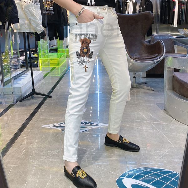 

men's jeans designer 2022 early spring new bear drill slim fit elastic jeans men's popular leggings and summer four seasons ngzb, Blue