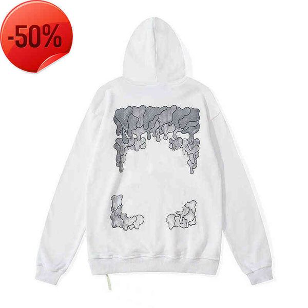 

22s pure cotton offs brand luxury fashion men's tracksuit designers hoodie back arrow print loose sweatshirts casual clothing street ow, Black