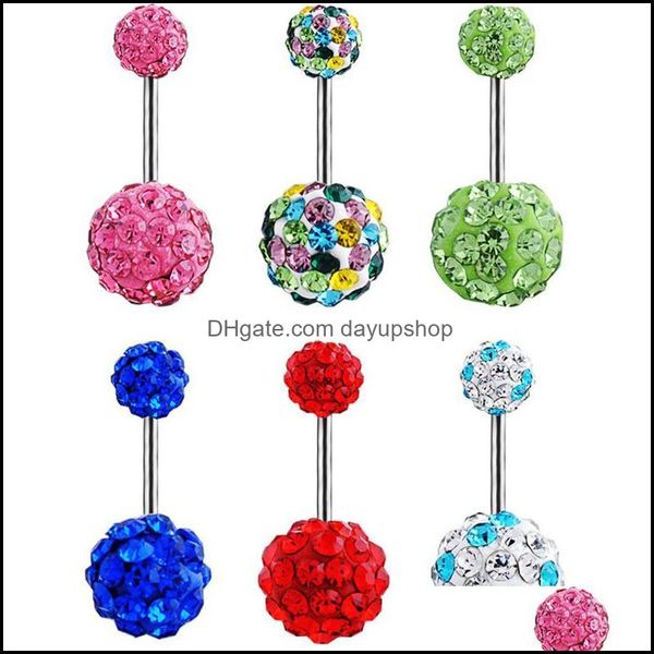

navel bell button rings body jewelry stainless steel crystal ball ring piercing women fash dhrbz, Silver