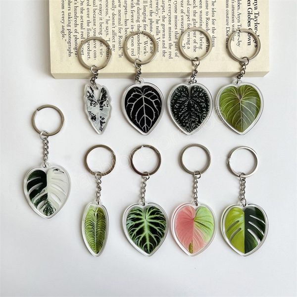 

imitation leaf keychain green fresh tree leaf acrylic key ring fashion plants bag car pendant accessories diy women gifts, Slivery;golden