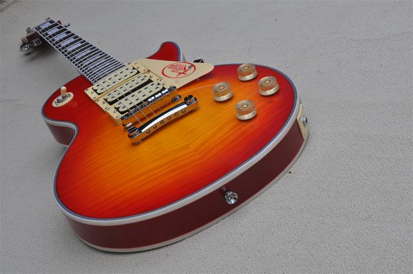 

custom cherry sunburst electric guitar mahogany body cream binding rosewood fretboard chrome buttons hhh pickups facial makeup flamed maple