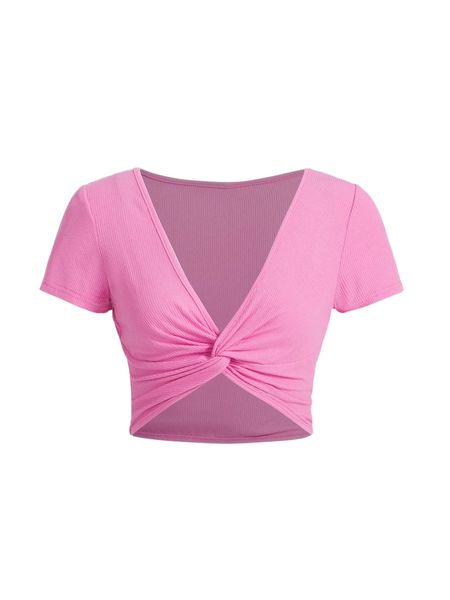 

plunging neck twist front tee 67b4#, White