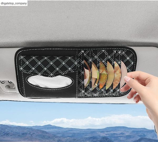 

new car multifunction leather tissue cd box holder red white sun auto visor tissue holder auto interior storage car accessories