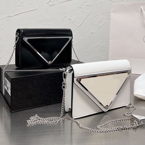 

crossbody bags women chain shoulder messenger lady bag triangle handbag purse lady genuine leather metal chains plain fashion letters high q
