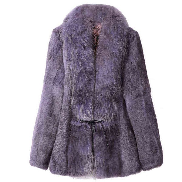 

fur overcoat women rabbit fur jacket real fur coats for women winter autumn with big raccoon collar outwear t220810, Black