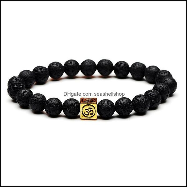 

charm bracelets jewelry 8mm natural stone lava rock bracelet cube zinc alloy sier gold color aromatherapy essential oil di dhq9g, Golden;silver