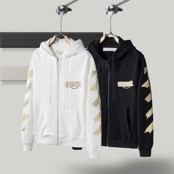 

long sleeves hoodie cardigan sweatshirt zipper closure black with arrows printed mans womans hoodies off oversized coat white clot255a