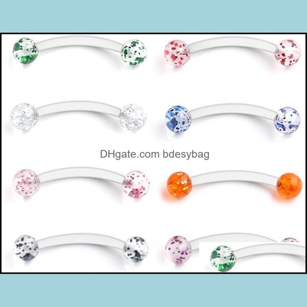 

nose rings studs body jewelry glitter bioflex acrylic curved barbell snake eyes tongue ring retainer piercing 14g 8pcs drop dhzcu, Silver