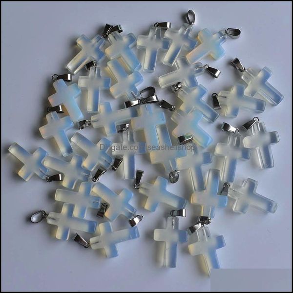 

charms jewelry findings components natural opal stone cross pendants for making diy earrings necklace drop de dhej2, Bronze;silver
