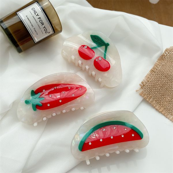 

length 8.5 cm splicing fruit semicircle hair clamps women acetic acid crystal hair claw clips medium hairpins watermelon carrot cactus cherr, Slivery;golden