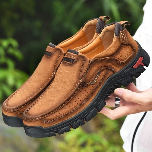 

men casual shoes sneakers vintage 100 genuine leather cow flats 220811, Black;brown