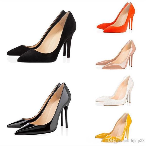

new women office pumps red bottom wedding shoes pointed toe high heels nude fashion patent stiletto heel high heels shoes siz346a, Black