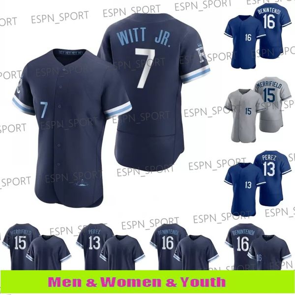 

mens 7 bobby witt jr. jersey andrew benintendi royals 2022 city connect jersey zack greinke salvador perez whit merrifield hunter dozier, Blue;black