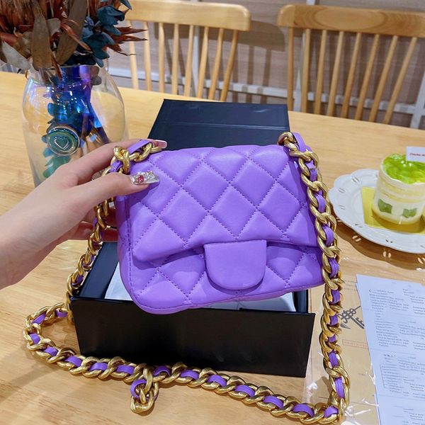 

women classic flap mini shoulder bag famous luxury designer handbag vintage lambskin stitch thick gold chain diamond lattice fashion underar