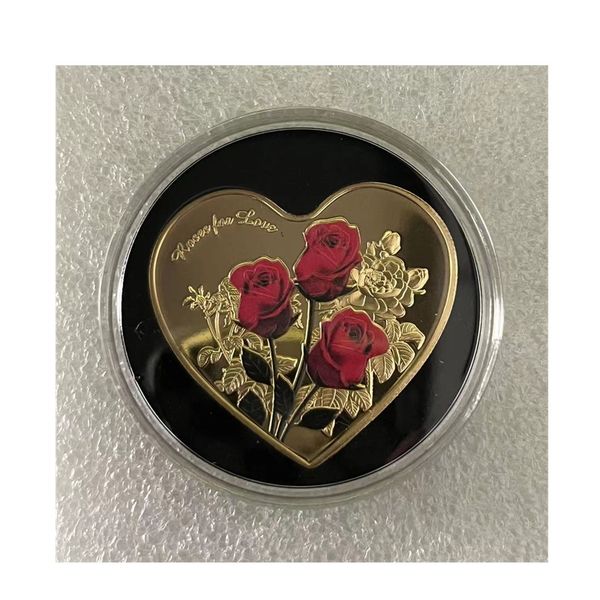 

2021 new year gifts heart-shaped rose ring lover wedding gold silver coin valentine's day commemorative christmas souvenir.cx