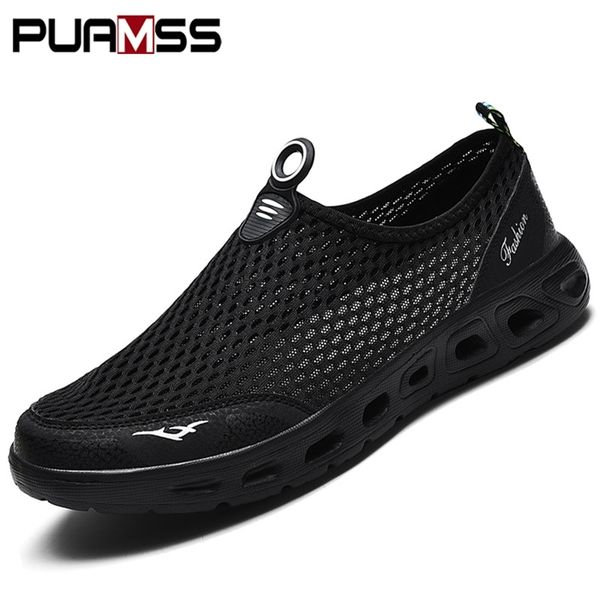 

men aqua shoes outdoor hiking breathable slip on sneakers for man trekking trail water 220811, Black