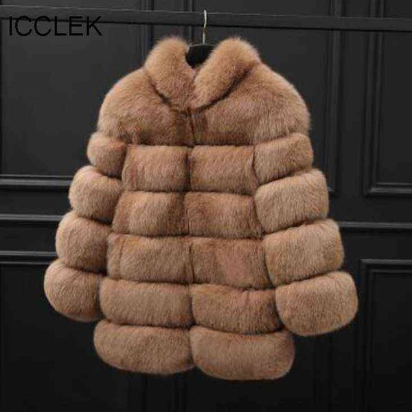 

icclek fur women fur women's coat medium long stand collar simulated t220810, Black
