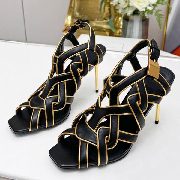 

the latest spring and summer catwalk fashion designer hollow sandals heels this is high heeled shoe with unique style of seiko to create a u, Black