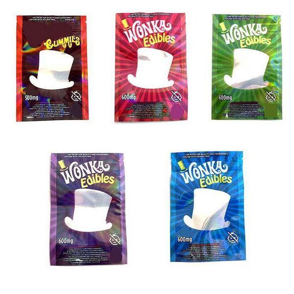 

packaging bags wonka11 arriveal resealable edible candy gummy mylar 600mg plastic with rainb ow film green red blue purple edibles gummies p