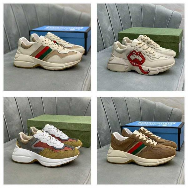 

casual shoes vintage rhyton sneaker designer plaid pattern platform classic suede leather sports skateboarding ladies shoes men women, Black