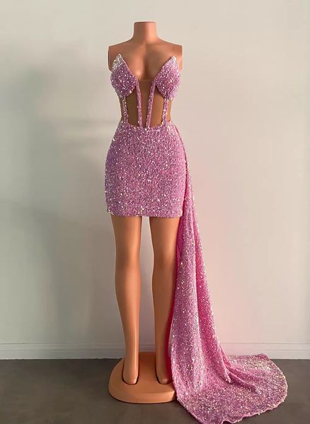 

cute sheer mesh sweetheart sparkly sequined african black girls real pink short homecoming prom 2022 birthday party dresses, Blue;pink