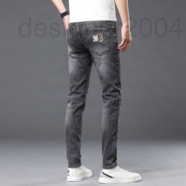 

men's jeans designer live fashion spring new embroidered slim legged jeans men's high-end european elastic cigarette gray youth st, Blue