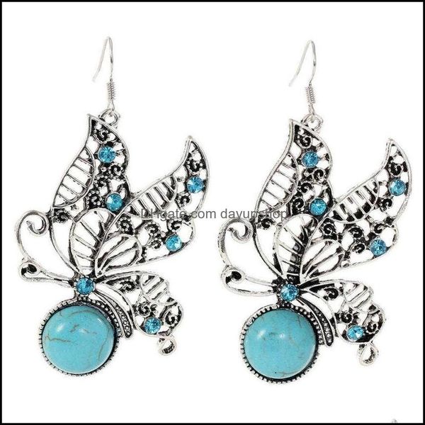 

dangle chandelier earrings jewelry womens hollow butterfly tibetan sier turquoise charm fashion gift national style wome dh0eh, Silver