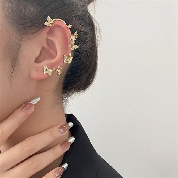 

women no hole butterfly c-shaped clips earrings back non-piercing animal ear bone clip copper cuff earrings for female party gift wearing ac, Silver