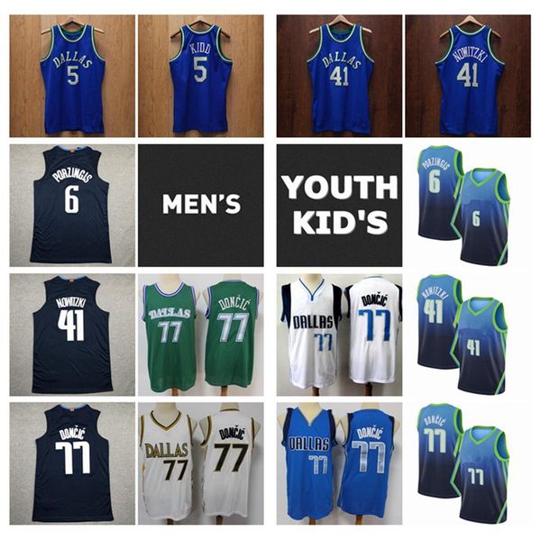 

''nba''jerseysdallases mens youth kids luka doncic 77 dirk 41 nowitzki kristaps 6 porzingis jason 5 kidd stitched basket, Black