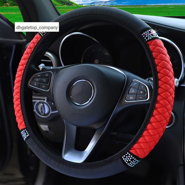 

new four seasons universal car steering wheel cover 37-38cm leather embroidered color diamond-studded elastic steering wheel cover