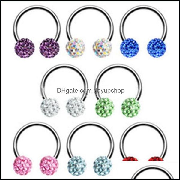 

navel bell button rings body jewelry nose ring surgical stainless steel double crystal ball circar barb dh7xk, Silver