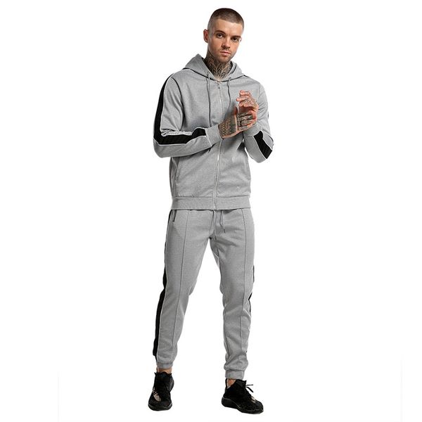 

men sportswear tracksuits hoodies and sweatpants sets men's two pcs set outerwear, Gray