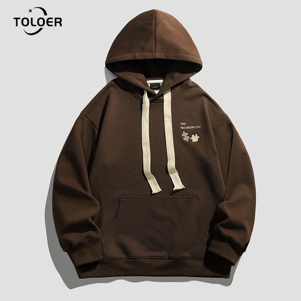 

fashion casual men's sweatshirt spring solid color embroidered hoodie autumn simple comfortable pullover oversize men, Black