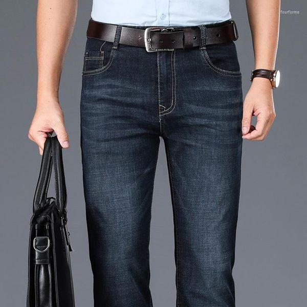 

men's jeans 2022 spring summer stretch thin high waist loose straight-leg denim trousers male classic brand fashion pants, Blue