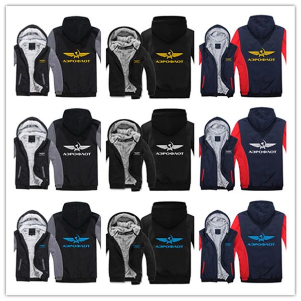 

winter hoody aeroflot russian airline print men women warm thicken hoodies autumn clothes sweatshirts zipper jacket fleece hoodie 259k, Blue;black