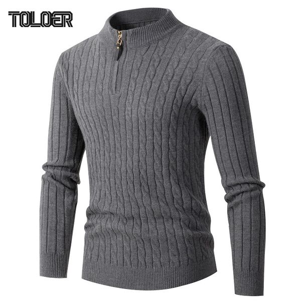 

men's warm mock neck pullover sweaters fashion half zip knitted sweater solid smart casual autumn sweater slim fit male, White;black