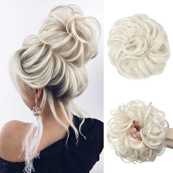

messy bun hair piece tousled updo synthetic hair extension with elastic rubber band hairpiece ls14, Black;brown