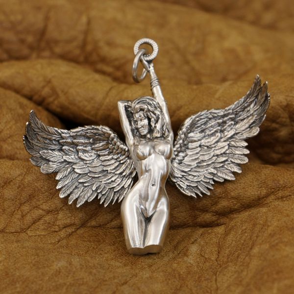 

linsion 925 sterling silver angel pendant charms girl with wing ta372
