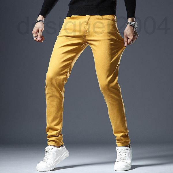 

men's jeans designer hong kong new pure color embroidered jeans men's youth fashion brand personality slim fit small feet elastic, Blue