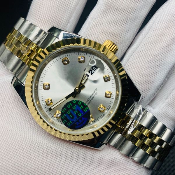 

mens watch fashion men noble watch sapphire glass heart stainless steel watch's date 2813 mechanical automatic movement president de si, Slivery;golden