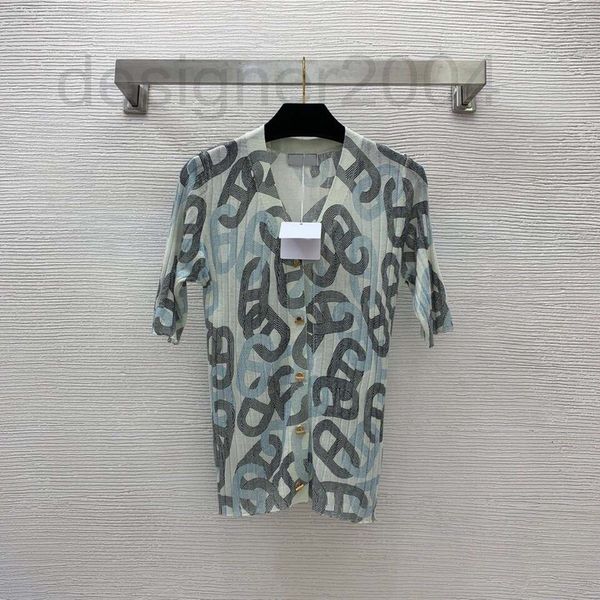 

women's sweaters designer 2022 new woolen sweater contrast color ring buckle printing pit stripe v-neck middle sleeve elastic thin efhe, White;black