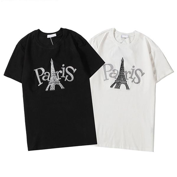 

20ss selling embroidery tower t shirt fashion paris men women couples casual t shirt black white stylist shirts size s-xxl266v, White;black