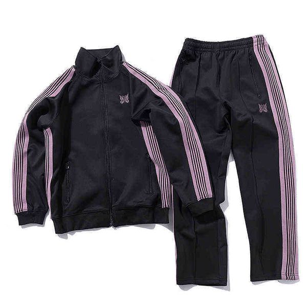 

needles mans tracksuit streetwear sports leisure tracksuits men cardigan jackets sportswear suits man coat pants woman coats pants t220809, Gray