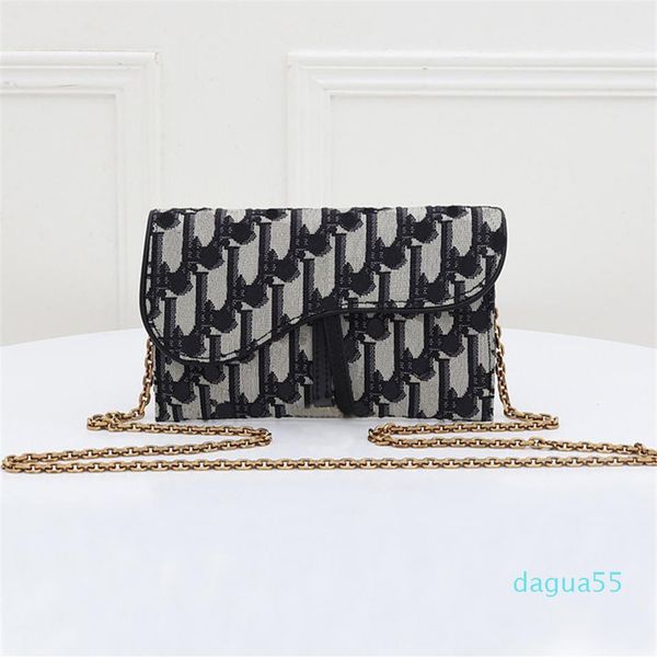 

paris women's shoulder bags classic blue oblique jacquard wallet chain clutch purse crossbody saddle bag236t