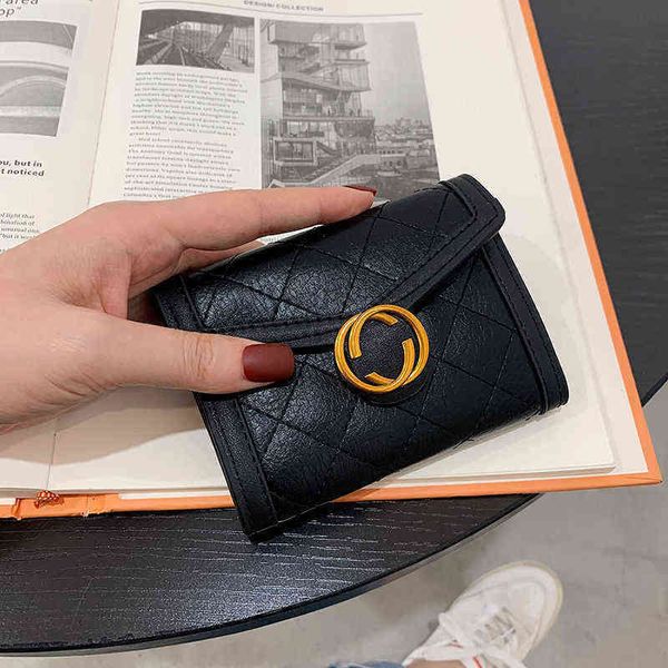 

50% off factory stores 2022 new korean version chaol women's short retro style folding small wallet simple buckle card bag change, Red;black
