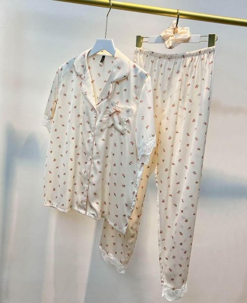 

summer short sleeve sleepwears suit women pajamas lace sweet satin chiffon sleepwear print fashion pyjamas, Black;red
