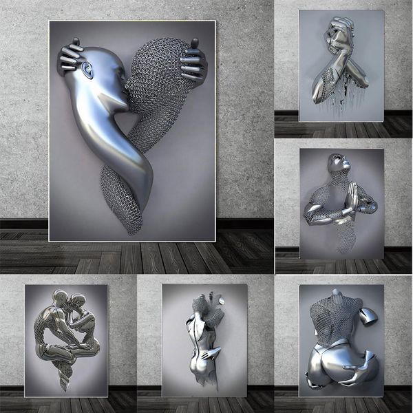 

abstract metal couple 3d canvas painting romantic posters and prints modern wall art pictures for living room home decoration