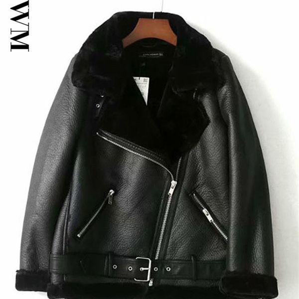 

fur locomotive retro with belt riding winter women's jacket longsleeved lapel padded warm black zip chic female coat 220811, Black;brown
