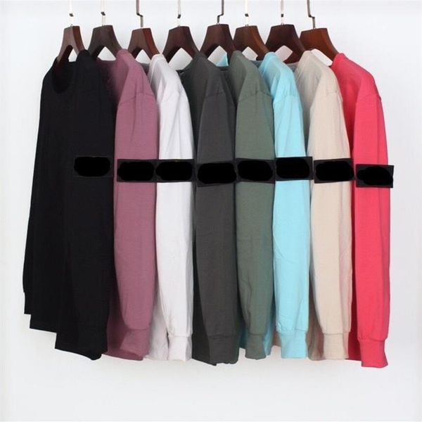 

ship ins tide stone solid color island men's t-shirts round neck pullover long sleeved fashion loose bottoming tee225k, Black