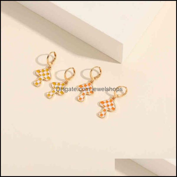 

charm earrings jewelry new small mushroom female minority design copper plated 14k real gold drop oil lattice wind deliv dhoyx, Golden